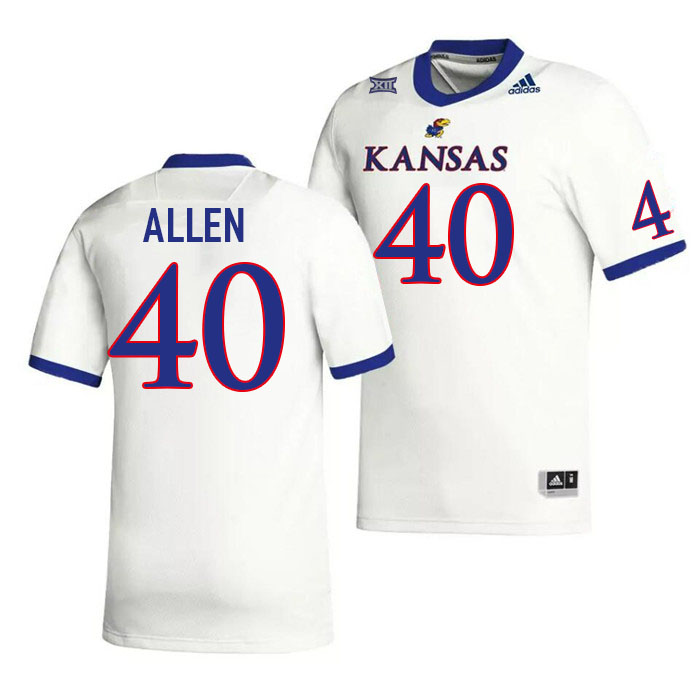 Men #40 Tabor Allen Kansas Jayhawks College Football Jerseys Stitched Sale-White - Click Image to Close